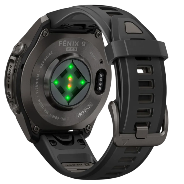 Garmin Fenix 9 Pro 43mm AMOLED Sapphire Carbon Gray DLC Titanium with Black/Pebble Gray Silicone Band (010-04335-15/16)