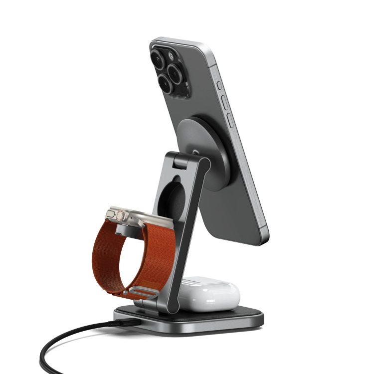 Беспроводная зарядка Satechi 3-in-1 Foldable Qi2 Space Gray (ST-Q31FM-EA)