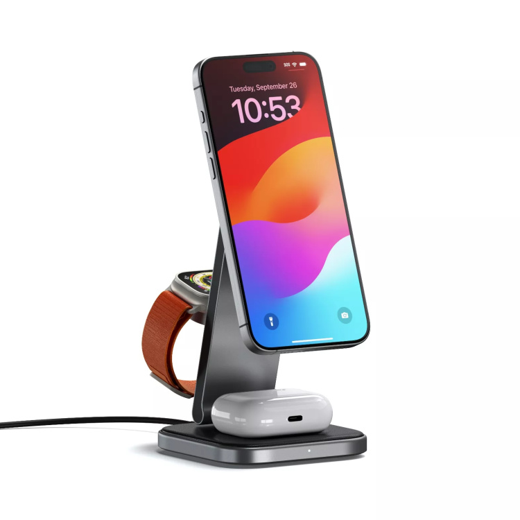 Беспроводная зарядка Satechi 3-in-1 Foldable Qi2 Space Gray (ST-Q31FM-EA)