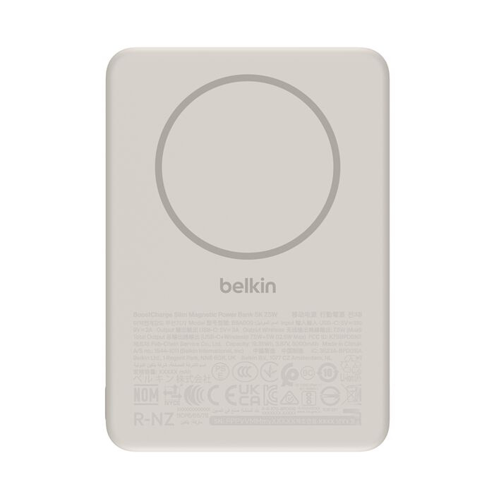 Зарядний пристрій Power Bank Belkin 5000мАh, 15W/Qi2 7.5W, Slim Magnetic Ring (Sand) (BPD020HQSA)
