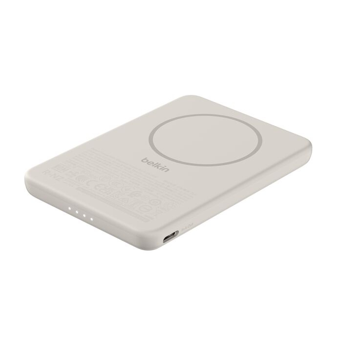 Зарядний пристрій Power Bank Belkin 5000мАh, 15W/Qi2 7.5W, Slim Magnetic Ring (Sand) (BPD020HQSA)
