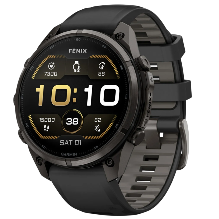 Garmin Fenix 9 Pro 47mm AMOLED Sapphire Carbon Gray DLC Titanium with Black/Pebble Gray Silicone Band (010-04336-15/16)