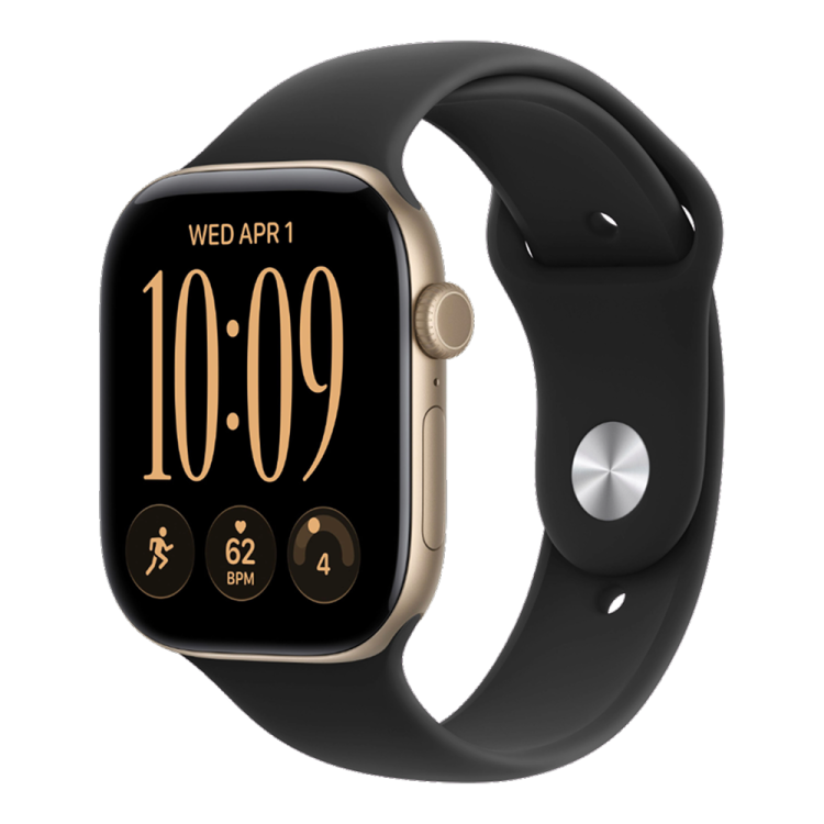 Apple Watch Series 12 GPS 42mm Light Gold Aluminum Case with Black Sport Band - S/M