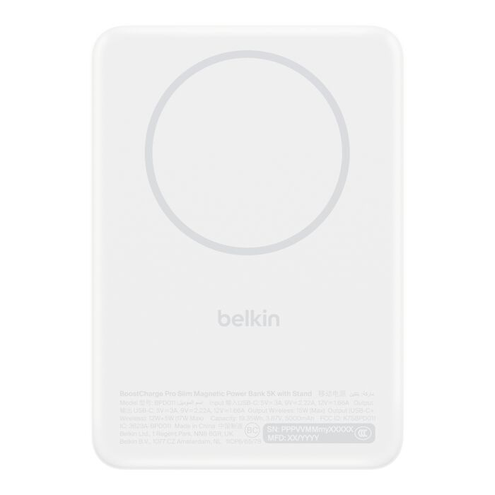 Зарядний пристрій Power Bank Belkin 5000мАh, 20W PD/Qi2 15W, Magnetic Kickstand (White) (BPD011HQWH)