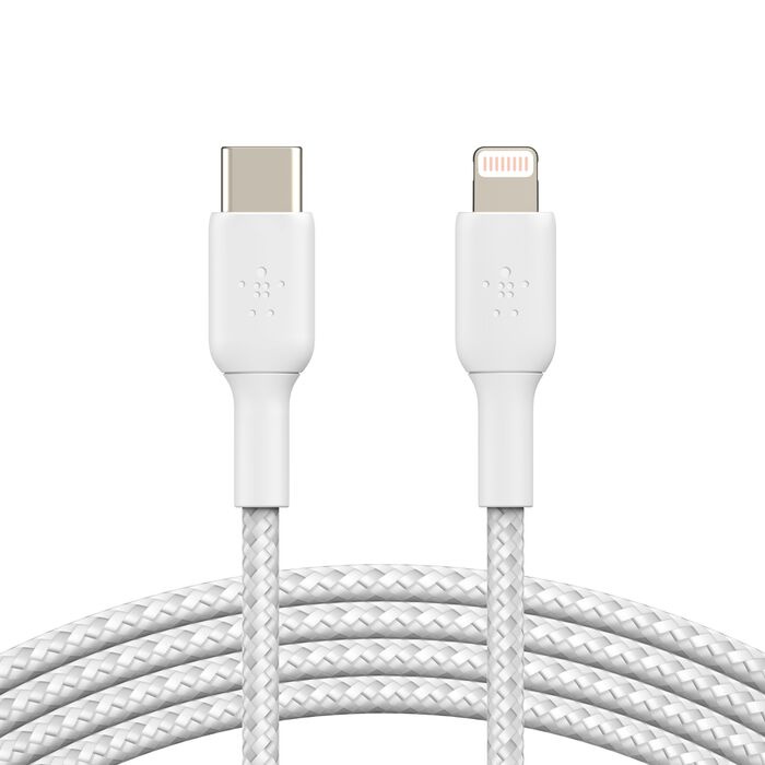 Кабель Belkin Braided USB-С to Lightning 1m White (CAA004BT1MWH)