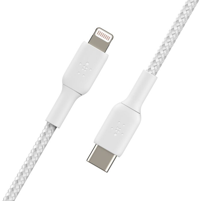 Кабель Belkin Braided USB-С to Lightning 1m White (CAA004BT1MWH)