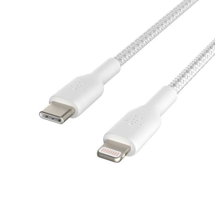 Кабель Belkin Braided USB-С to Lightning 1m White (CAA004BT1MWH)