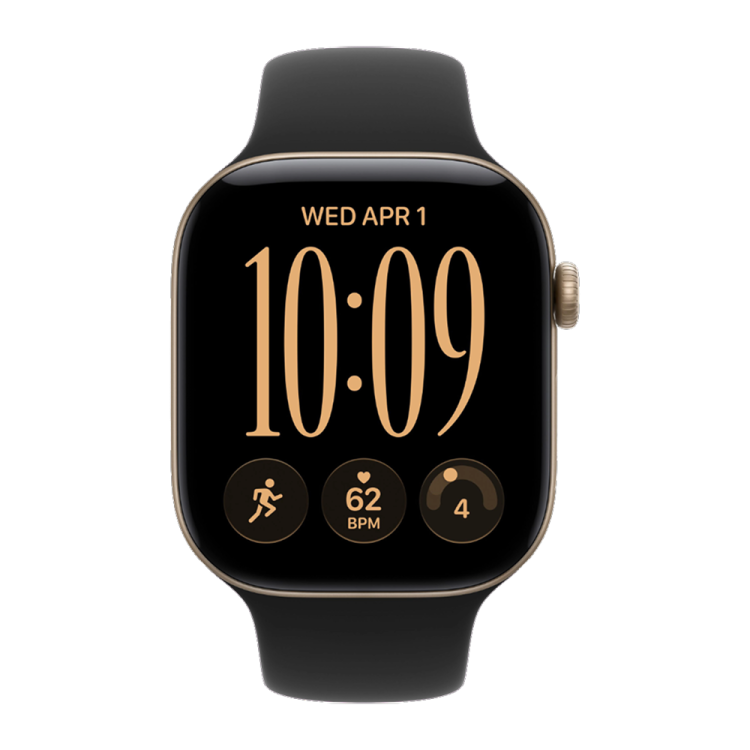 Apple Watch Series 12 GPS 46mm Light Gold Aluminum Case with Black Sport Band - M/L