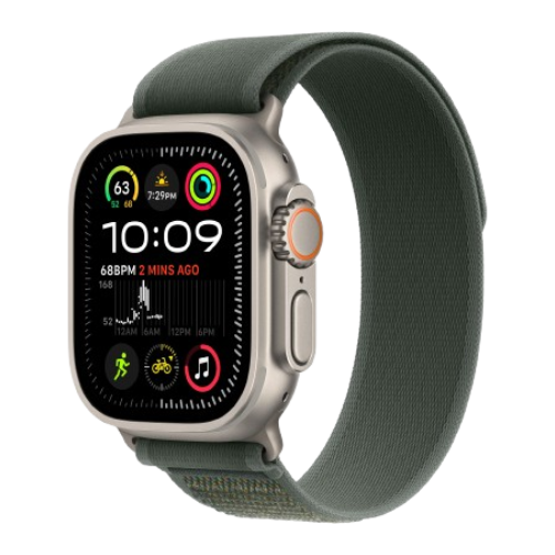 Apple Watch Ultra 2 49mm Natural Titanium Case with Green Trail Loop S/M 2024 (MXTN3)
