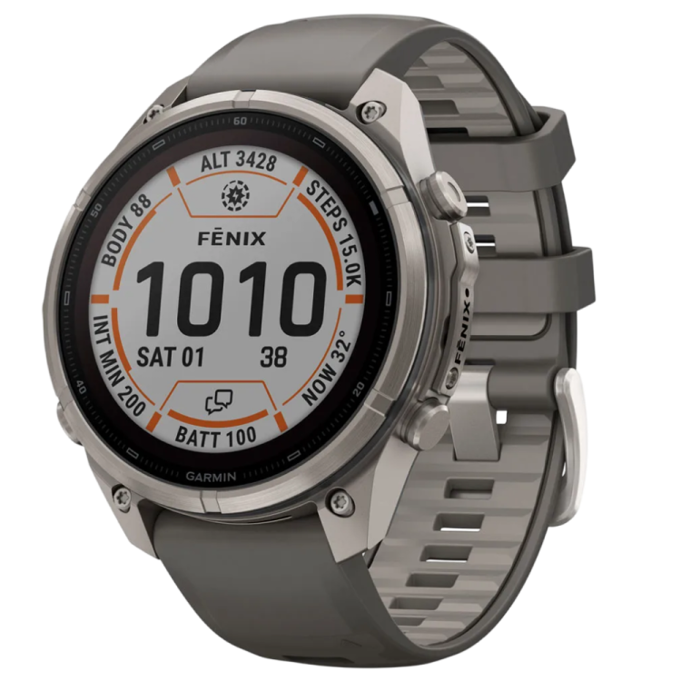 Garmin Fenix 9 Pro 47mm LTE Sapphire Solar Titanium with Pebble Gray/Silver Gray Silicone Band (010-04338-00/01)