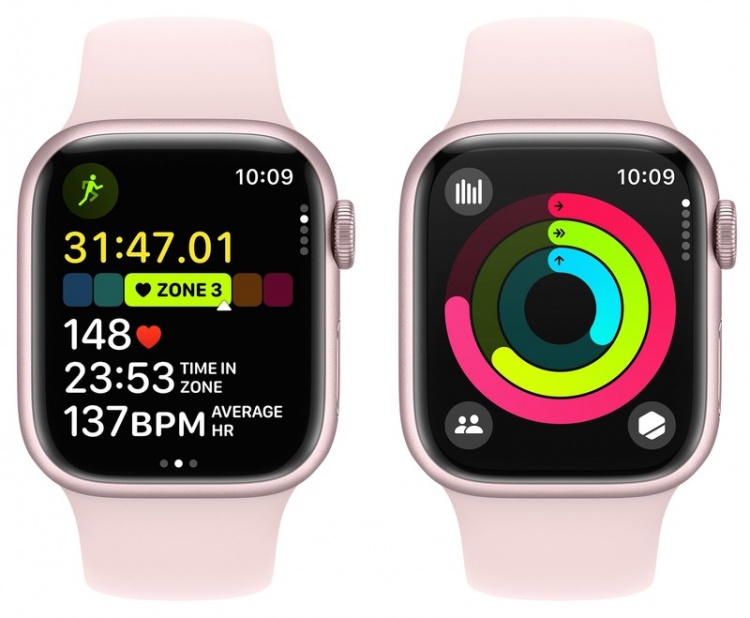 Apple Watch Series 9 41mm GPS Pink Aluminum Case with Light Pink Sport Band (S/M) MR933