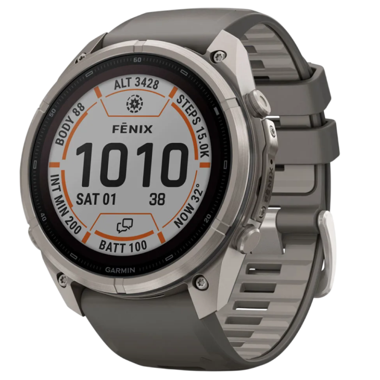 Garmin Fenix 9 Pro 51mm LTE Sapphire Solar Titanium with Pebble Gray/Silver Gray Silicone Band (010-04339-00/01)