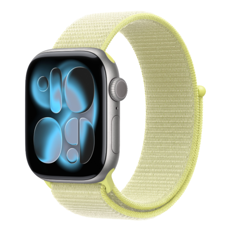 Apple Watch Series 11 GPS, 42mm Space Gray Aluminum Case with Neon Yellow Sport Loop