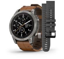 Garmin Fenix 7 Pro Sapphire Solar Titanium with Chestnut Leather Band (010-02777-30)