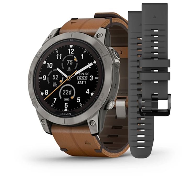 Garmin Fenix 7 Pro Sapphire Solar Titanium with Chestnut Leather Band (010-02777-30)
