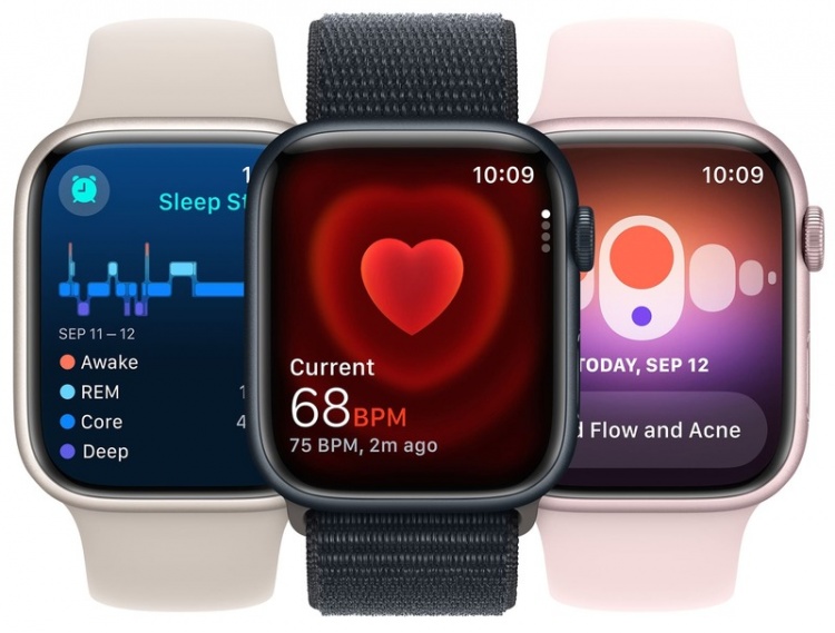 Apple Watch Series 9 45mm GPS Silver Aluminum Case with Storm Blue Sport Band (S/M) MR9D3
