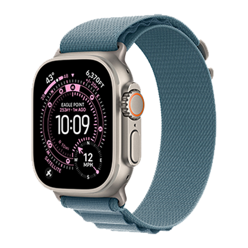 Apple Watch Ultra 3 GPS + Cellular, 49mm Natural Titanium Case with Light Blue Alpine Loop - Small (MEWK4)