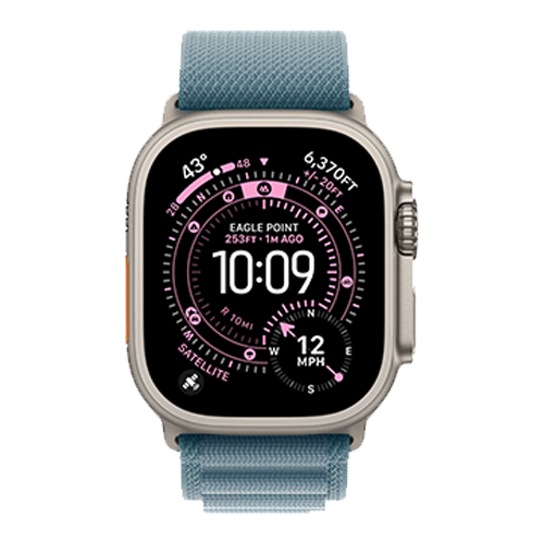 Apple Watch Ultra 3 GPS + Cellular, 49mm Natural Titanium Case with Light Blue Alpine Loop - Small (MEWK4)