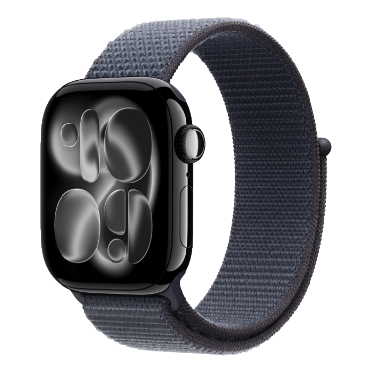 Apple Watch Series 11 GPS, 46mm Jet Black Aluminum Case with Anchor Blue Sport Loop