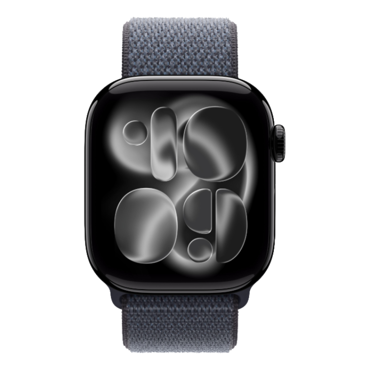 Apple Watch Series 11 GPS, 46mm Jet Black Aluminum Case with Anchor Blue Sport Loop