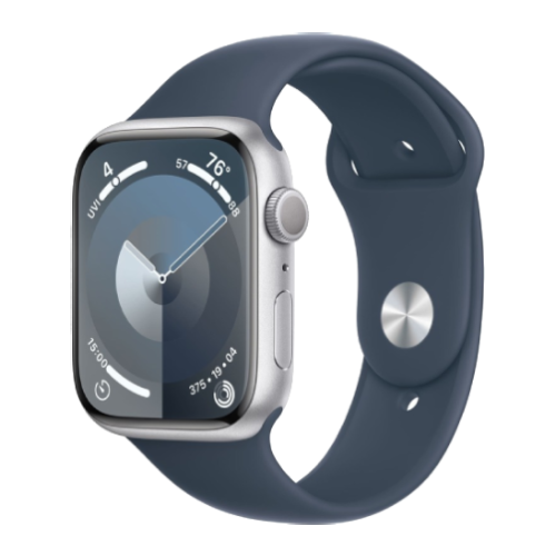 Apple Watch Series 9 45mm GPS Silver Aluminum Case with Storm Blue Sport Band (M/L) MR9E3 Open Box