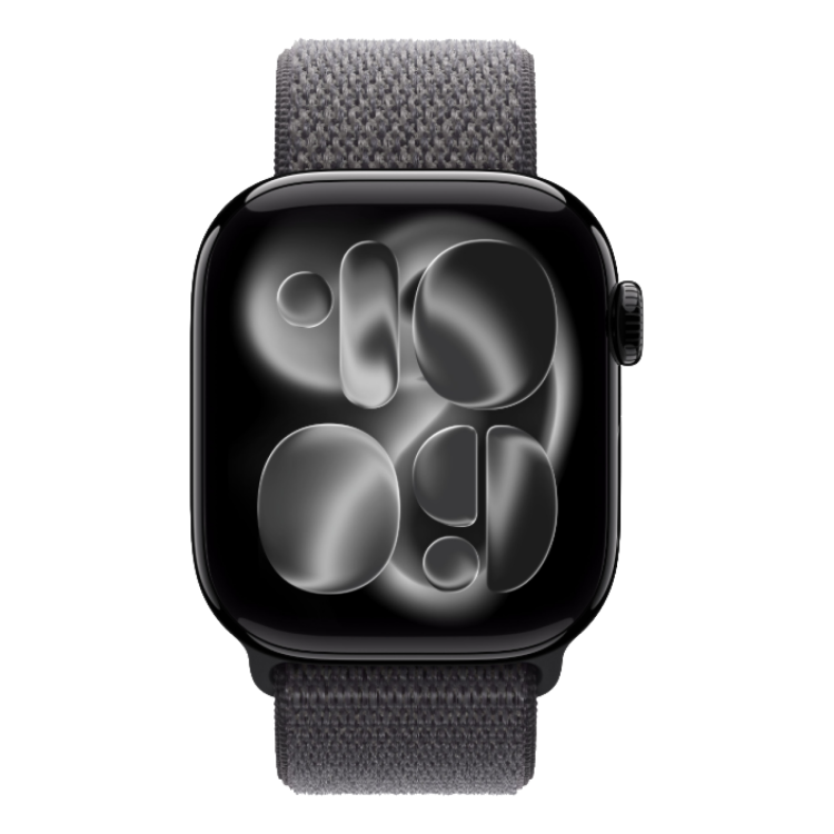 Apple Watch Series 11 GPS, 46mm Jet Black Aluminum Case with Dark Gray Sport Loop