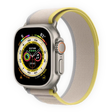 Apple Watch Ultra 49mm Titanium Case with Yellow/Beige Trail Loop S/M (MNHK3)
