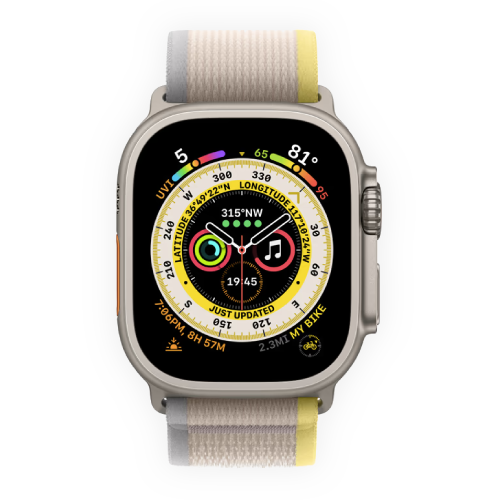 Apple Watch Ultra 49mm Titanium Case with Yellow/Beige Trail Loop S/M (MNHK3)