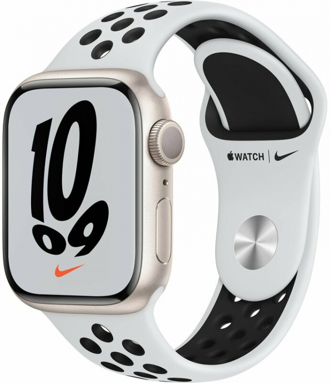Apple Watch Nike Series 7 GPS 45mm Starlight Aluminum Case w. Pure Platinum/Black Nike Sport Band (MKNA3) бу