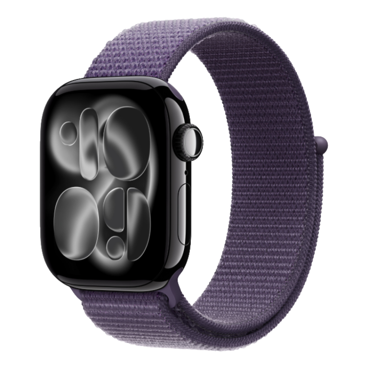 Apple Watch Series 11 GPS, 46mm Jet Black Aluminum Case with Purple Fog Sport Loop