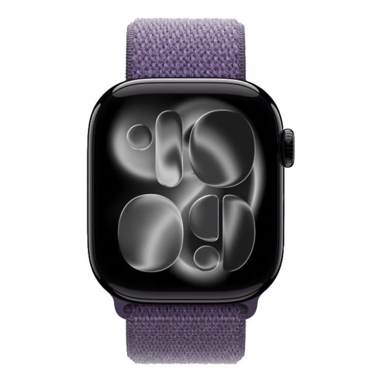 Apple Watch Series 11 GPS, 46mm Jet Black Aluminum Case with Purple Fog Sport Loop