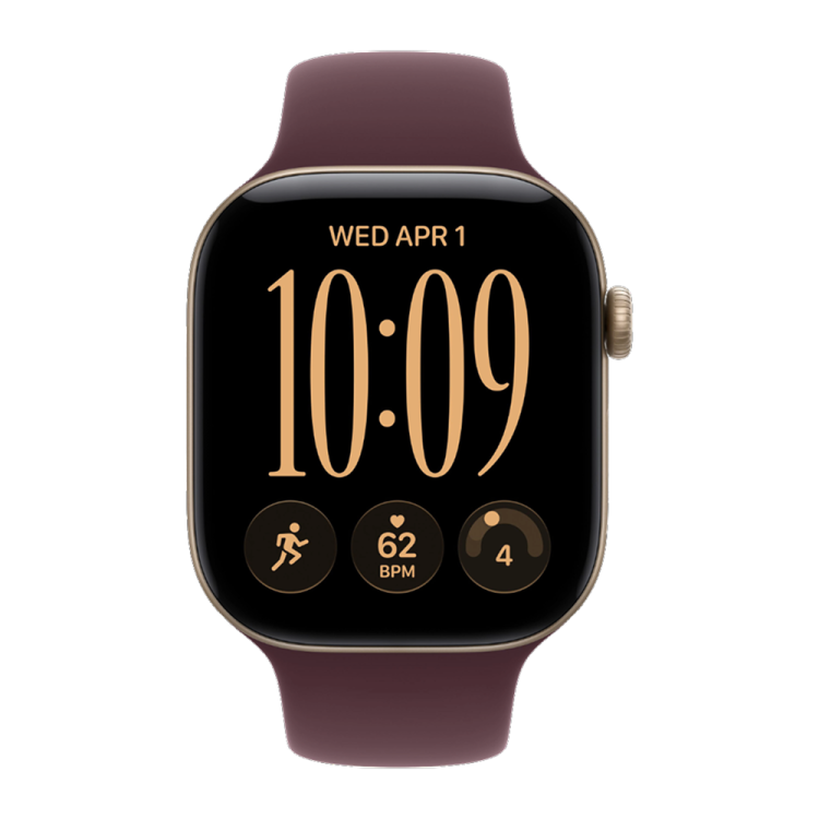 Apple Watch Series 12 GPS 46mm Light Gold Aluminum Case with Burgundy Sport Band - S/M