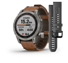 Garmin Fenix 7 Sapphire Solar Titanium with Chestnut Leather Band (010-02540-31)