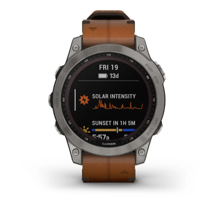 Garmin Fenix 7 Sapphire Solar Titanium with Chestnut Leather Band (010-02540-31)