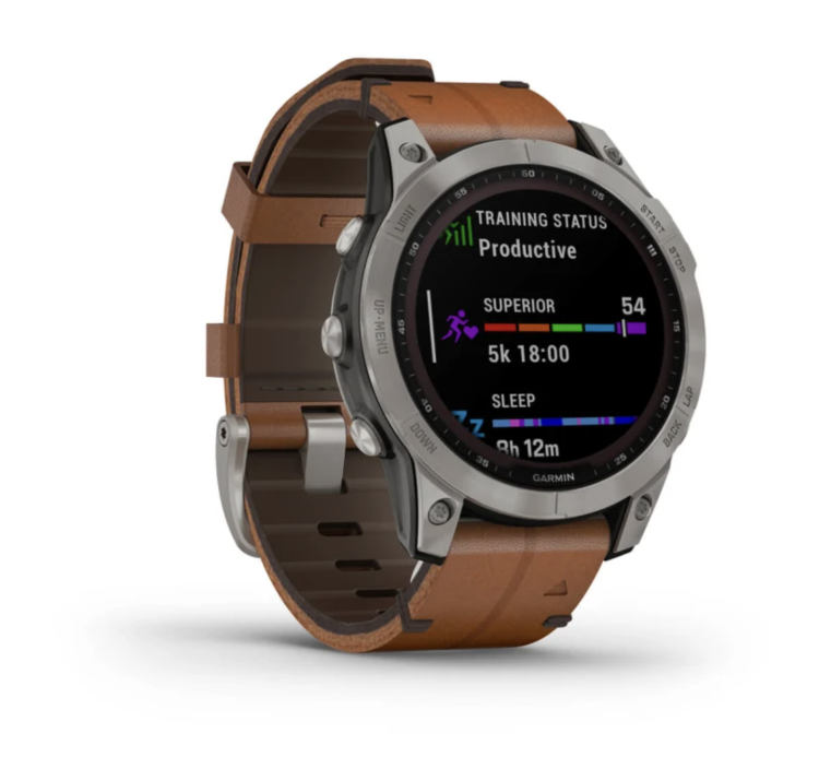 Garmin Fenix 7 Sapphire Solar Titanium with Chestnut Leather Band (010-02540-31)