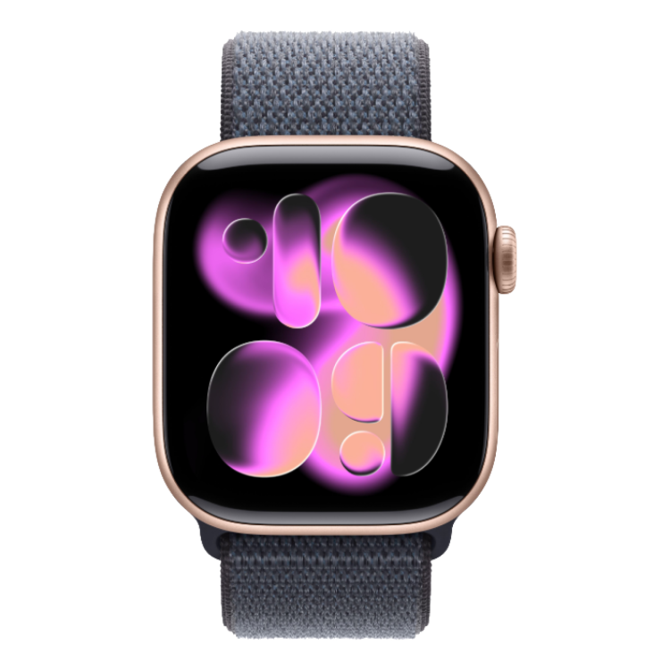 Apple Watch Series 11 GPS, 46mm Rose Gold Aluminum Case with Anchor Blue Sport Loop