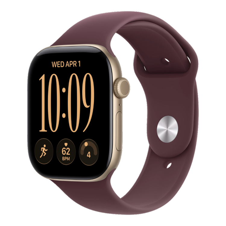 Apple Watch Series 12 GPS 46mm Light Gold Aluminum Case with Burgundy Sport Band - M/L