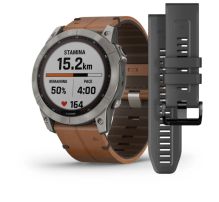 Garmin Fenix 7X Sapphire Solar Titanium with Chestnut Leather Band (010-02541-19)