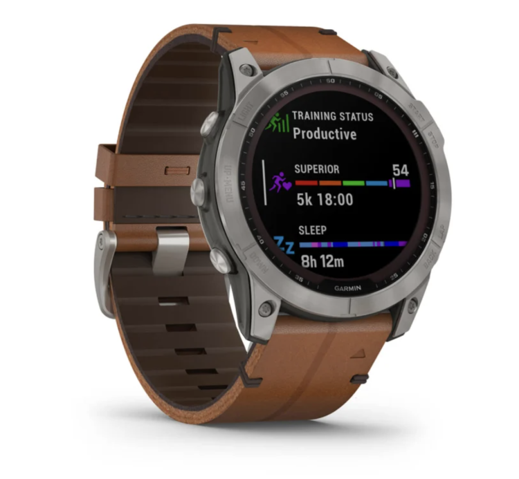 Garmin Fenix 7X Sapphire Solar Titanium with Chestnut Leather Band (010-02541-19)