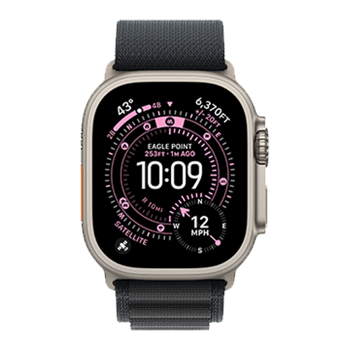 Apple Watch Ultra 3 GPS + Cellular, 49mm Natural Titanium Case with Black Alpine Loop - Large