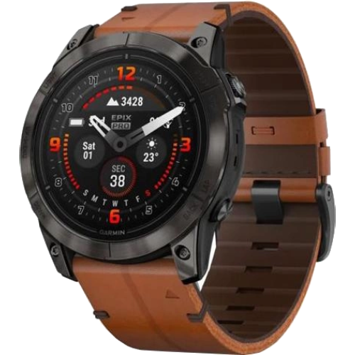 Garmin Epix Pro Gen 2 Sapphire Edition 51 mm Carbon Grey DLC Titanium with Chestnut Leather Band (010-02804-30)