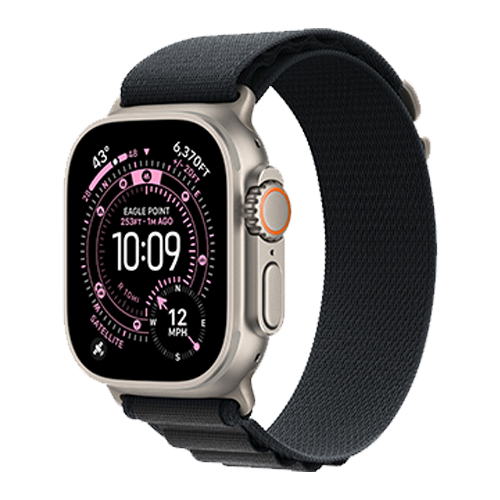 Apple Watch Ultra 3 GPS + Cellular, 49mm Natural Titanium Case with Black Alpine Loop - Medium