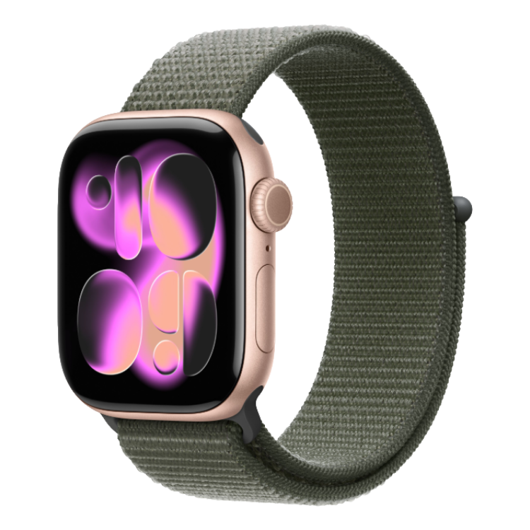 Apple Watch Series 11 GPS, 46mm Rose Gold Aluminum Case with Forest Sport Loop