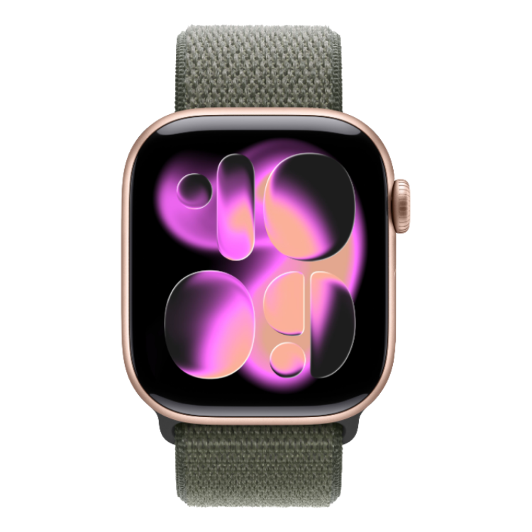 Apple Watch Series 11 GPS, 46mm Rose Gold Aluminum Case with Forest Sport Loop