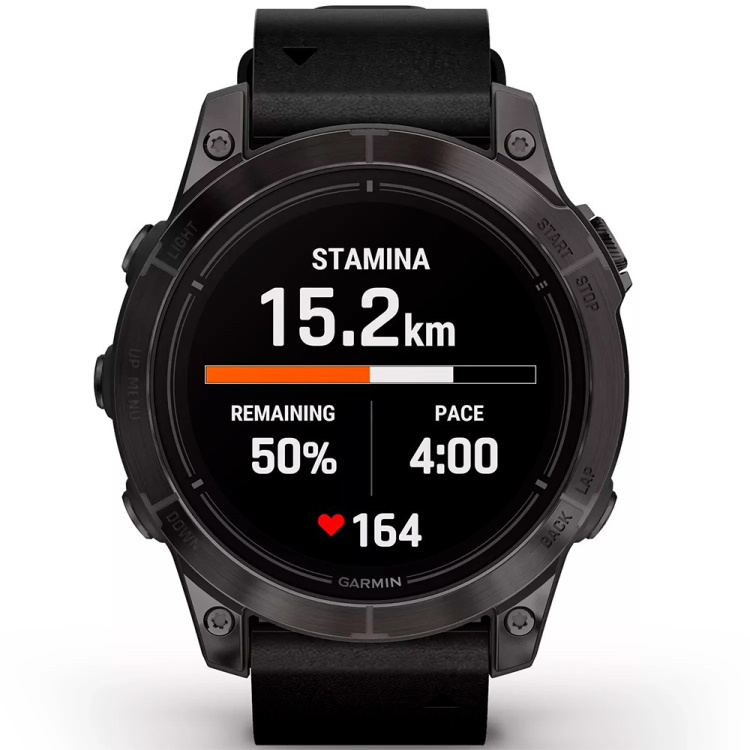Garmin Epix Pro (Gen 2) Sapphire 47mm Carbon Gray DLC Titanium with Black Leather Band (010-02803-30) бу