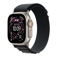 Apple Watch Ultra 3 GPS + Cellular, 49mm Natural Titanium Case with Black Alpine Loop - Small