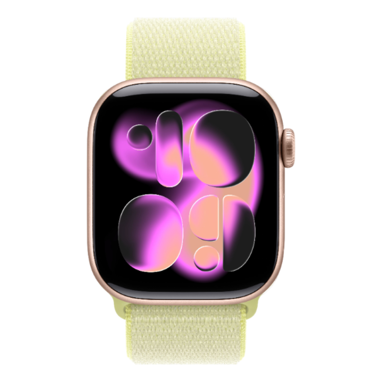 Apple Watch Series 11 GPS, 46mm Rose Gold Aluminum Case with Neon Yellow Sport Loop