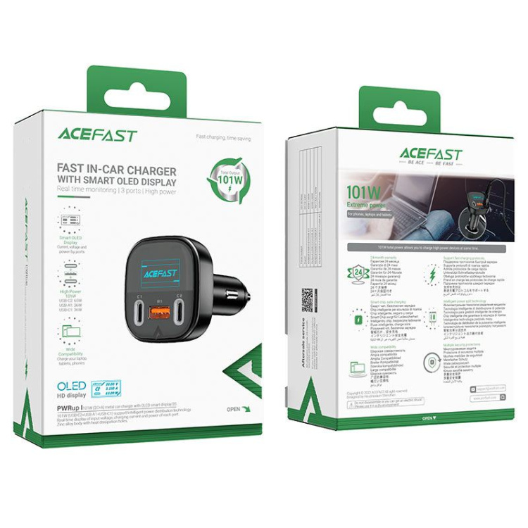 Прикурювач Acefast B5 2xUSB-C + USB-A 101w (Black)