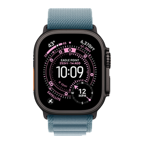 Apple Watch Ultra 3 GPS + Cellular, 49mm Black Titanium Case with Light Blue Alpine Loop - Small