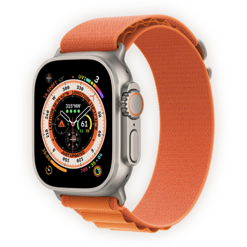 Apple Watch Ultra 49mm Titanium Case with Orange Alpine Loop Large (MQFM3) бу
